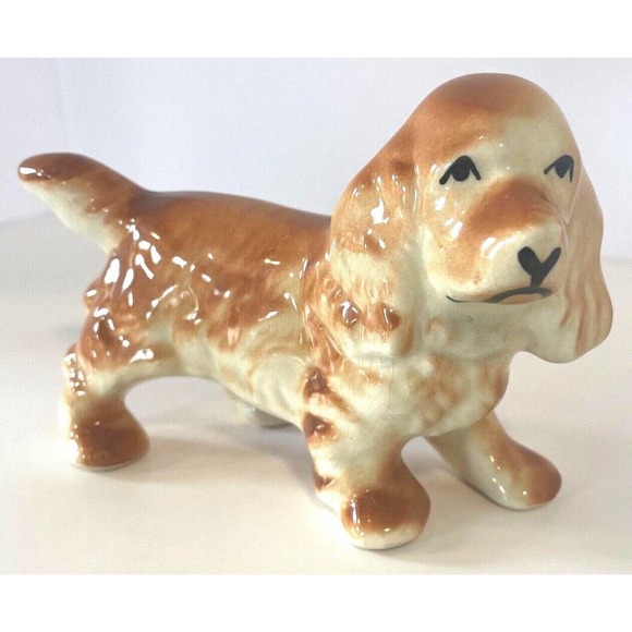 Cocker Spaniel Ceramic Figurine VTG Fawn Buff Golden Retriever Dog Statue Puppy - Picture 6 of 8